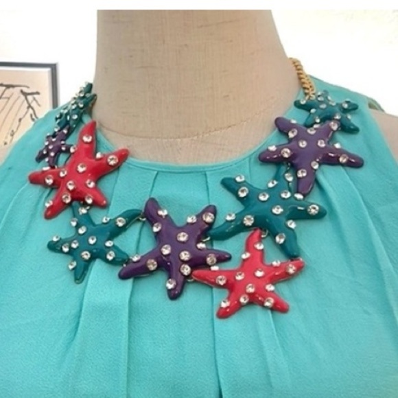 NWT,Natasha, Enamel Rhinestone Starfish Frontal Statement Earrings, GIFT ME! - Picture 2 of 5